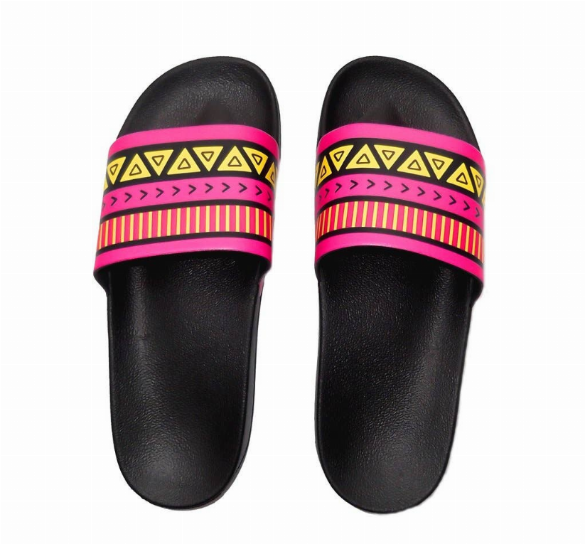 Yellow/Pink Hawaiian Print Slide Sandals