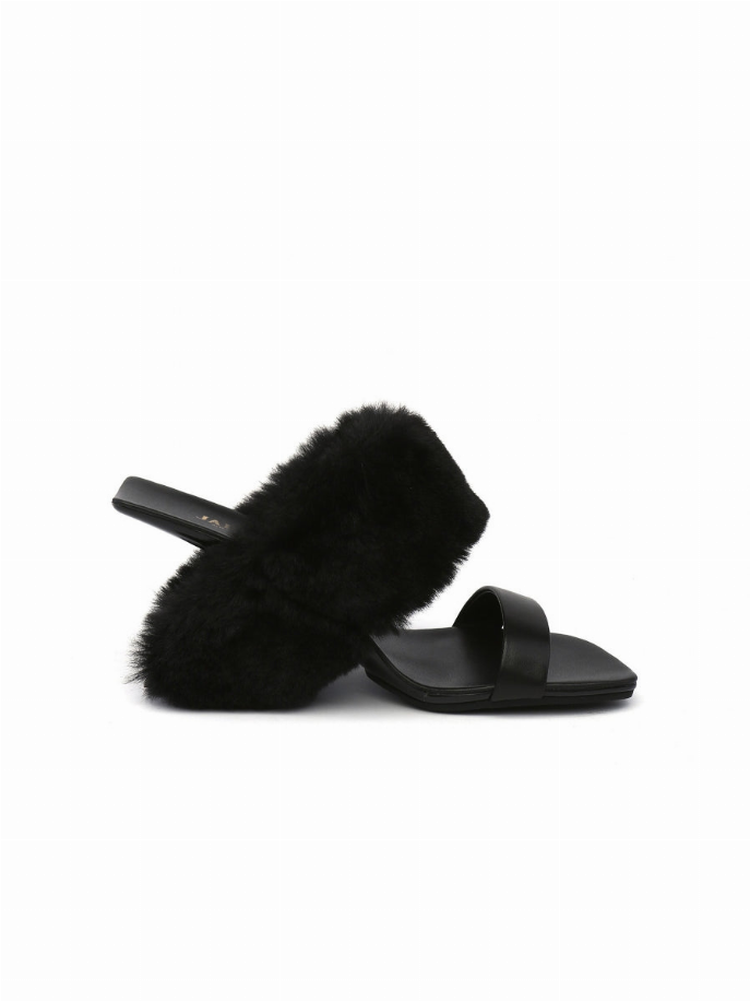 JadyRose | Faux Fur Strap Leather Wedge Sandal