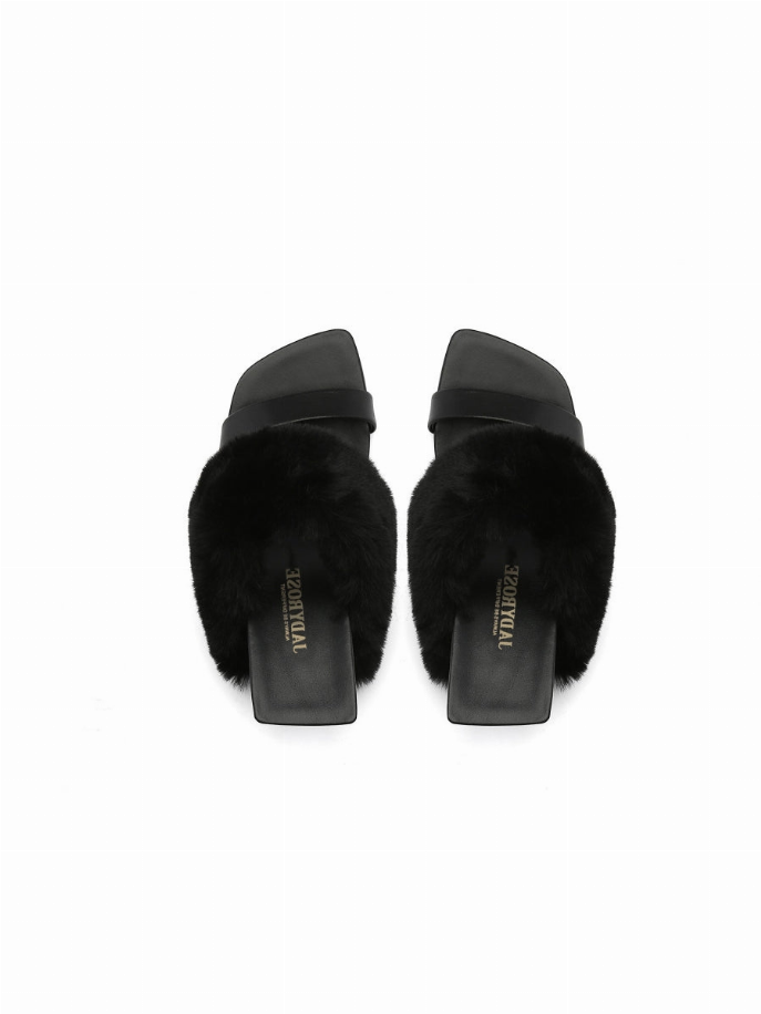 JadyRose | Faux Fur Strap Leather Wedge Sandal