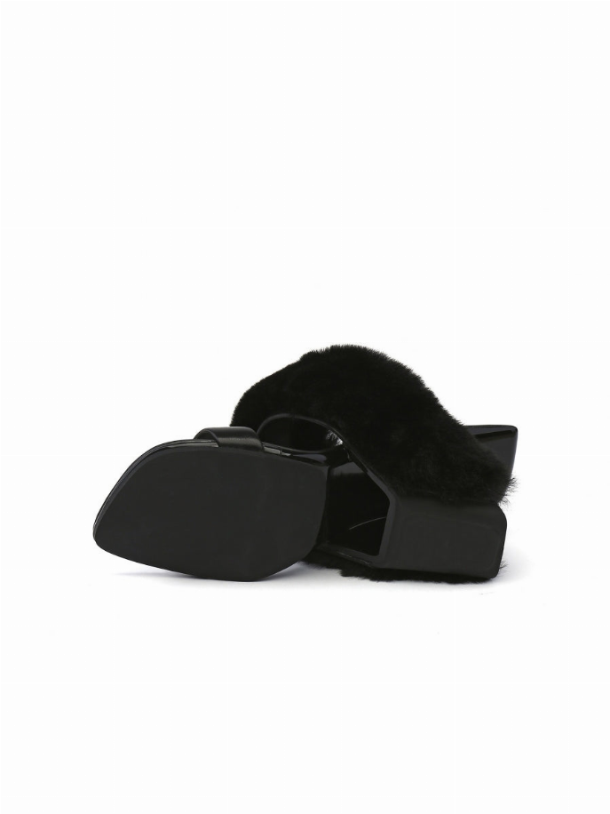 JadyRose | Faux Fur Strap Leather Wedge Sandal
