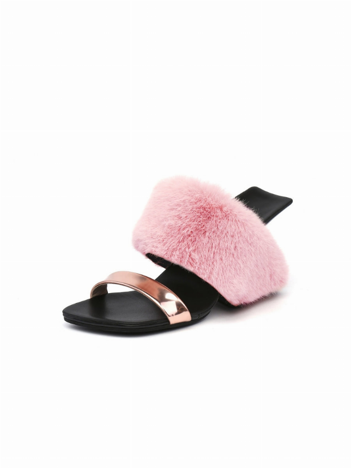 JadyRose | Faux Fur Strap Leather Wedge Sandal
