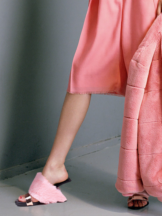 JadyRose | Faux Fur Strap Leather Wedge Sandal