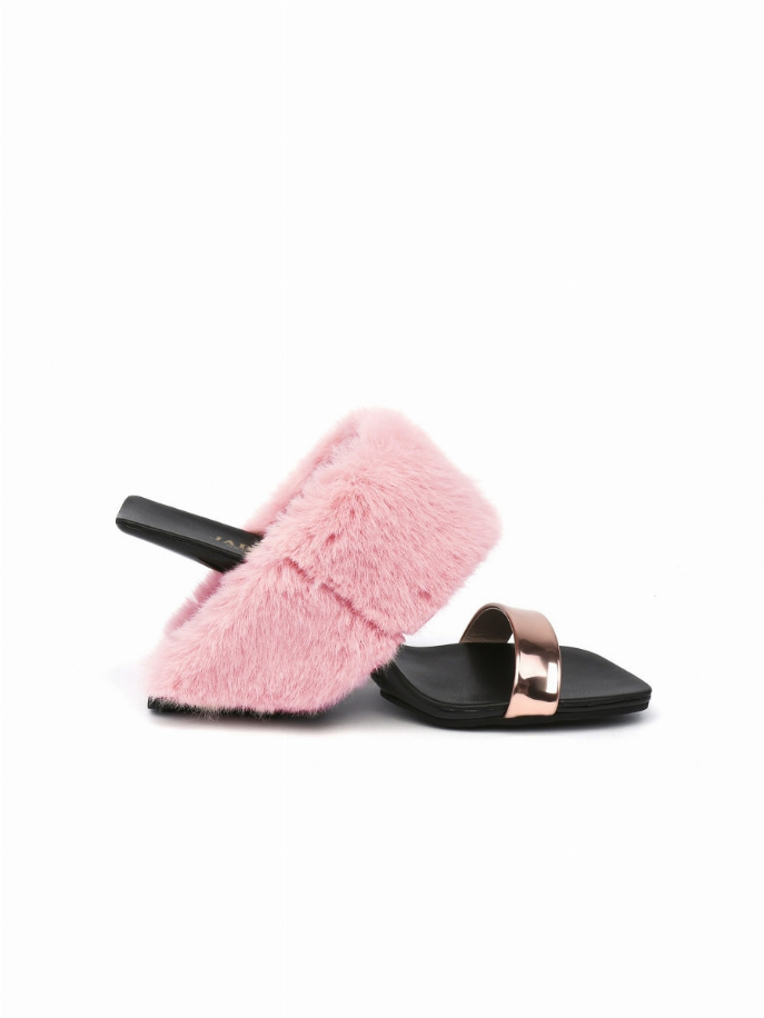 JadyRose | Faux Fur Strap Leather Wedge Sandal