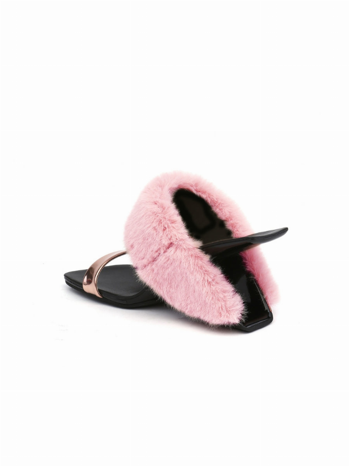 JadyRose | Faux Fur Strap Leather Wedge Sandal