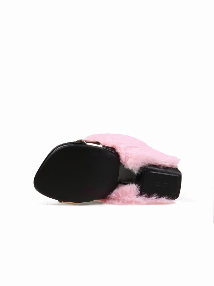 JadyRose | Faux Fur Strap Leather Wedge Sandal