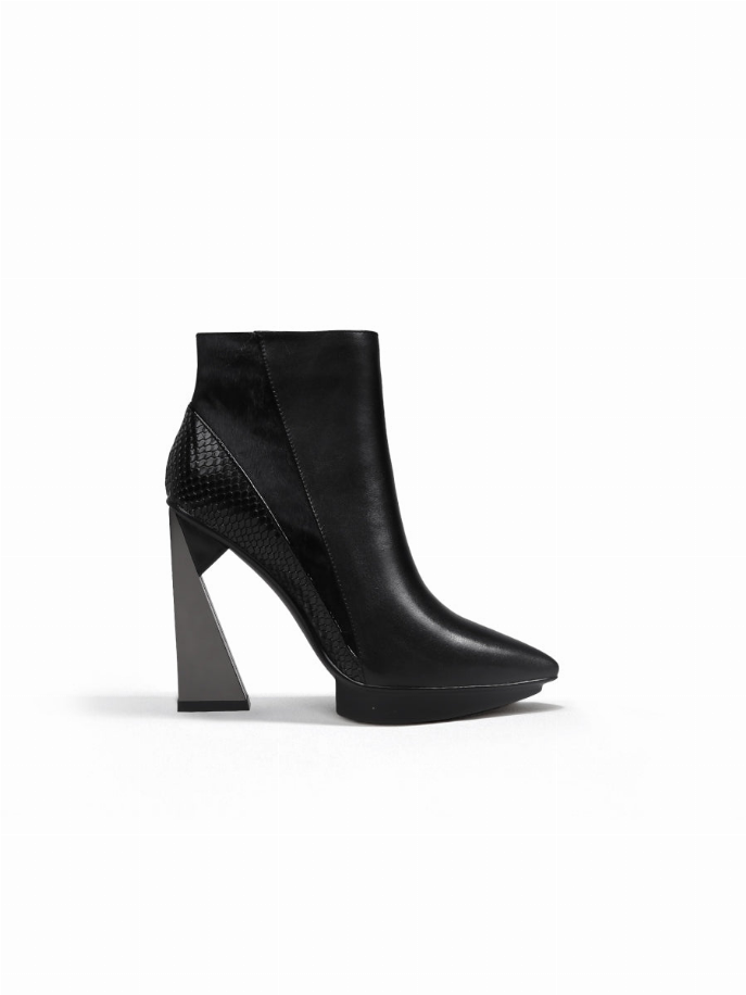 JadyRose |Block Heel Zip Genuine Leather Boot