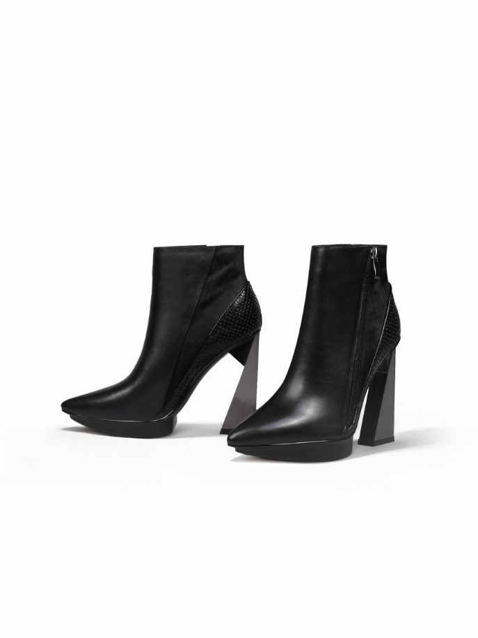 JadyRose |Block Heel Zip Genuine Leather Boot