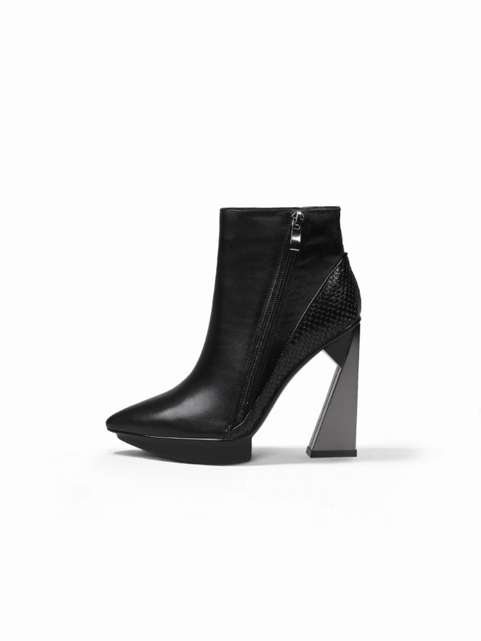 JadyRose |Block Heel Zip Genuine Leather Boot
