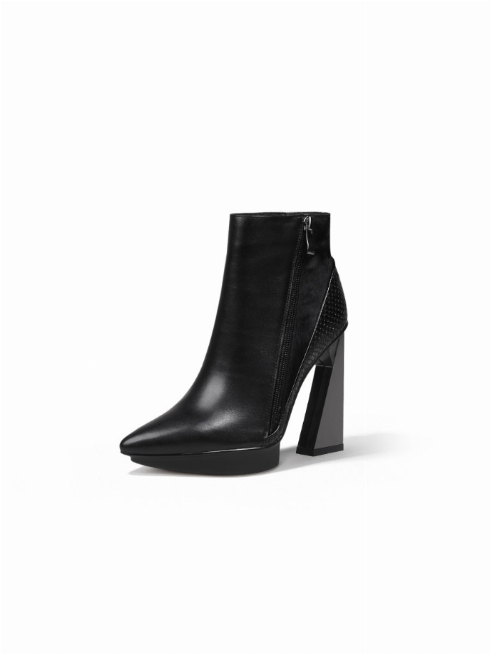 JadyRose |Block Heel Zip Genuine Leather Boot