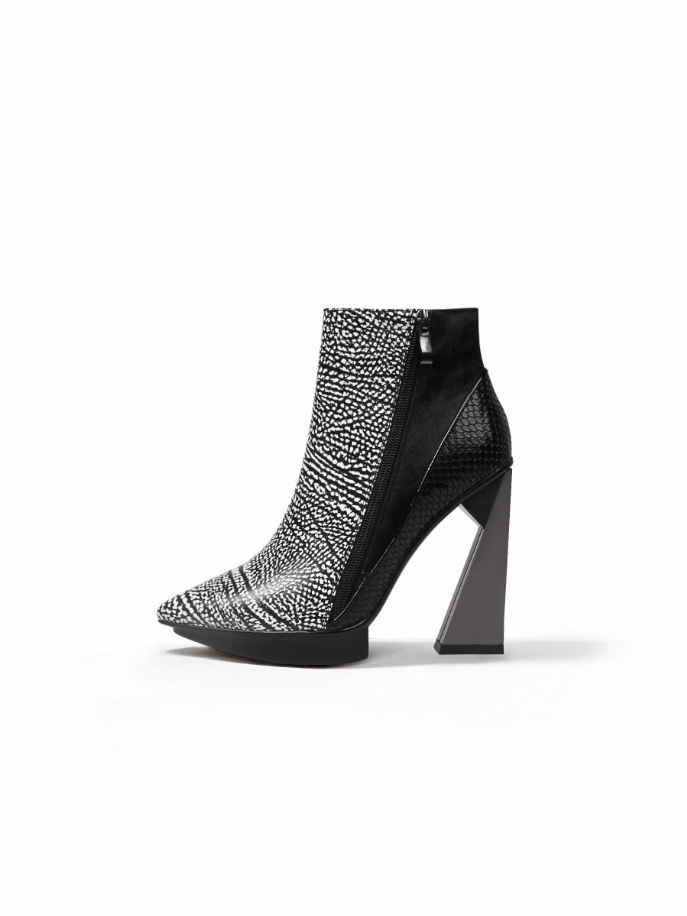 JadyRose |Block Heel Zip Genuine Leather Boot