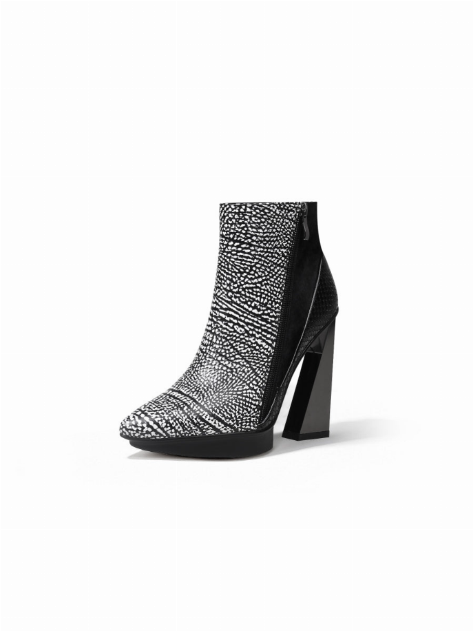 JadyRose |Block Heel Zip Genuine Leather Boot