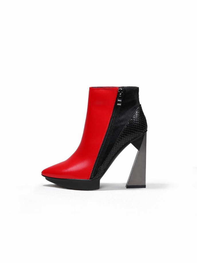 JadyRose |Block Heel Zip Genuine Leather Boot