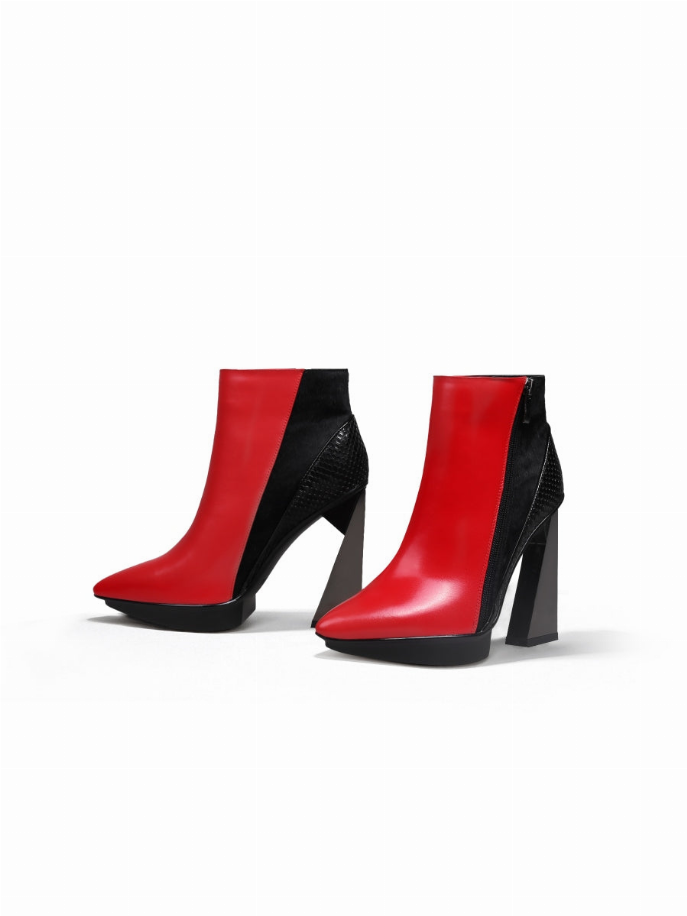JadyRose |Block Heel Zip Genuine Leather Boot