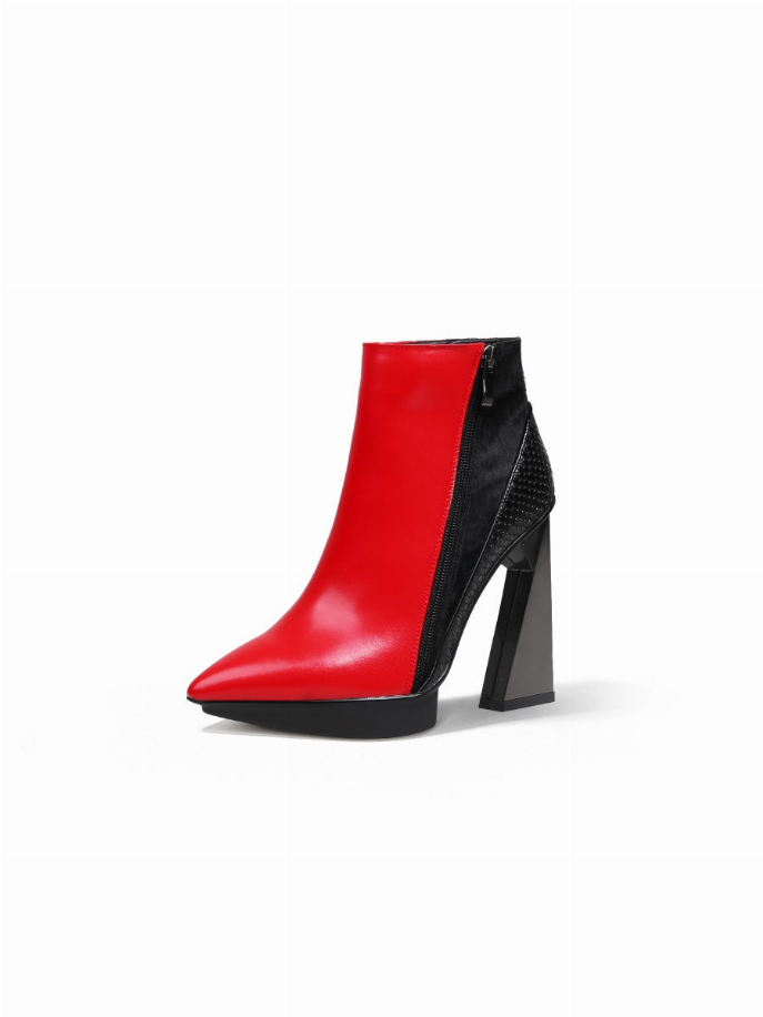 JadyRose |Block Heel Zip Genuine Leather Boot