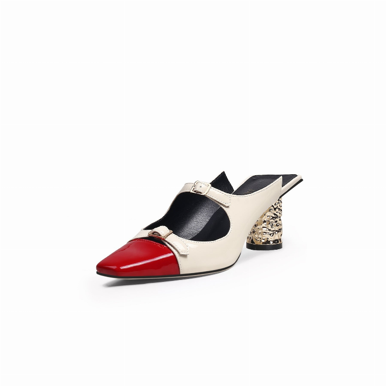 JadyRose | Bar-Accent Golden Heel Leather Mule