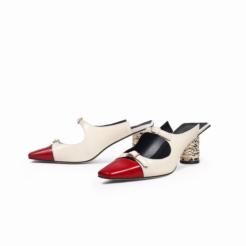 JadyRose | Bar-Accent Golden Heel Leather Mule