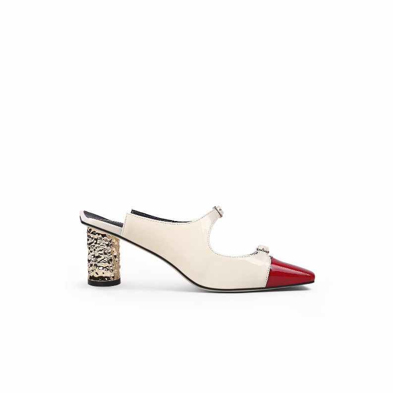 JadyRose | Bar-Accent Golden Heel Leather Mule