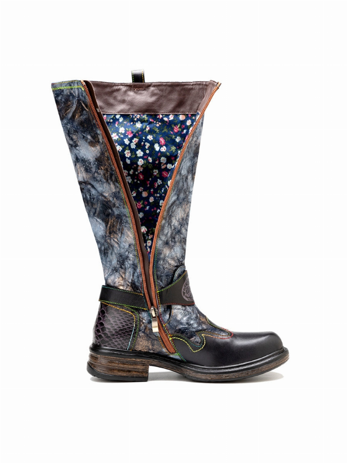 Soffia | Wrinkled Iliyah Accent Leather Knee High Riding Boot