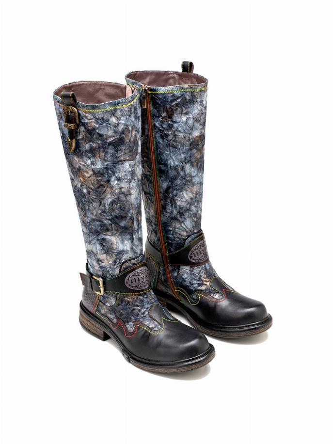 Soffia | Wrinkled Iliyah Accent Leather Knee High Riding Boot