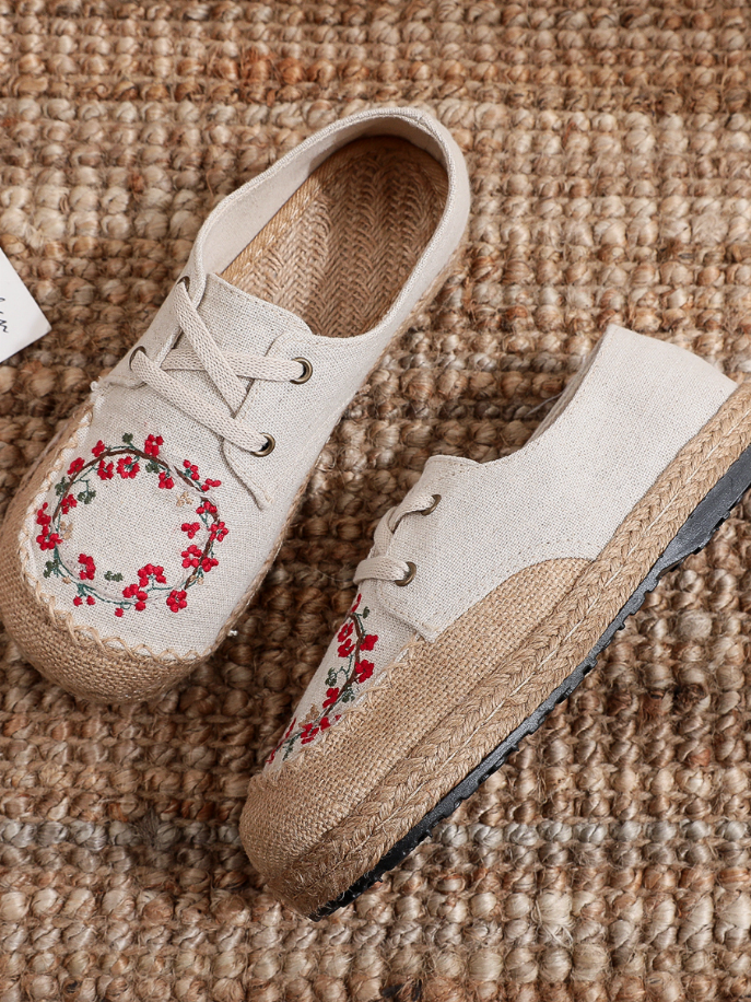 Cactus Rose | Embroidered Linen Boat Shoe
