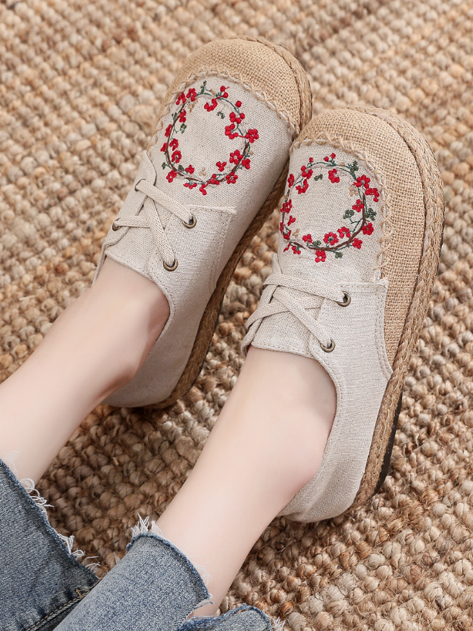 Cactus Rose | Embroidered Linen Boat Shoe