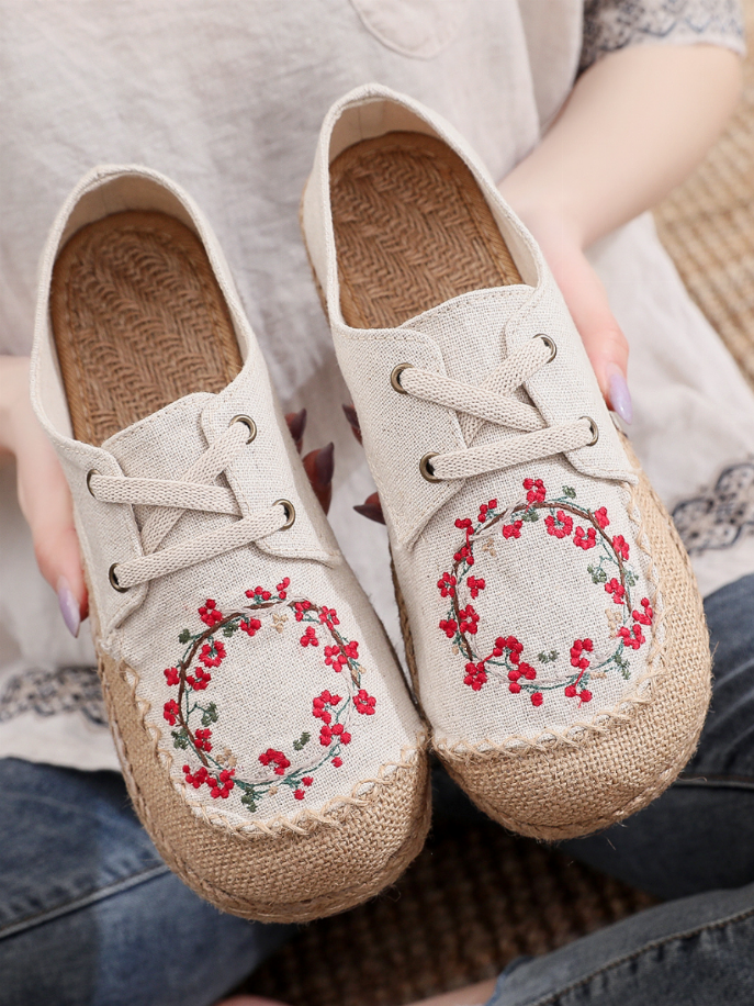 Cactus Rose | Embroidered Linen Boat Shoe