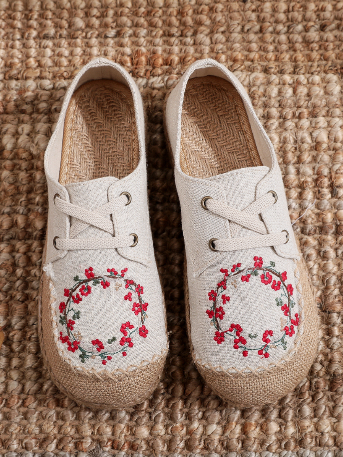 Cactus Rose | Embroidered Linen Boat Shoe