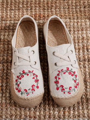 Cactus Rose | Embroidered Linen Boat Shoe