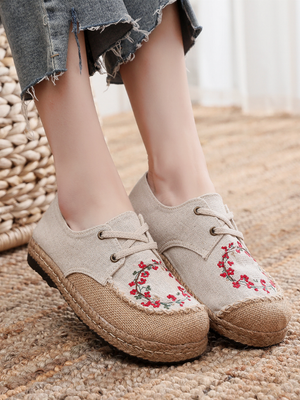 Cactus Rose | Embroidered Linen Boat Shoe