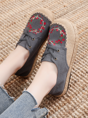 Cactus Rose | Embroidered Linen Boat Shoe