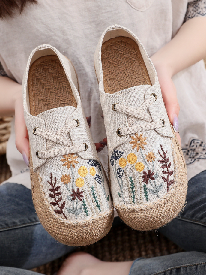 Cactus Rose | Embroidered Linen Boat Shoe