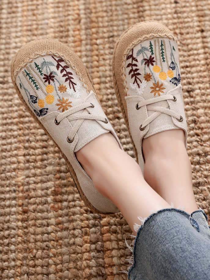 Cactus Rose | Embroidered Linen Boat Shoe