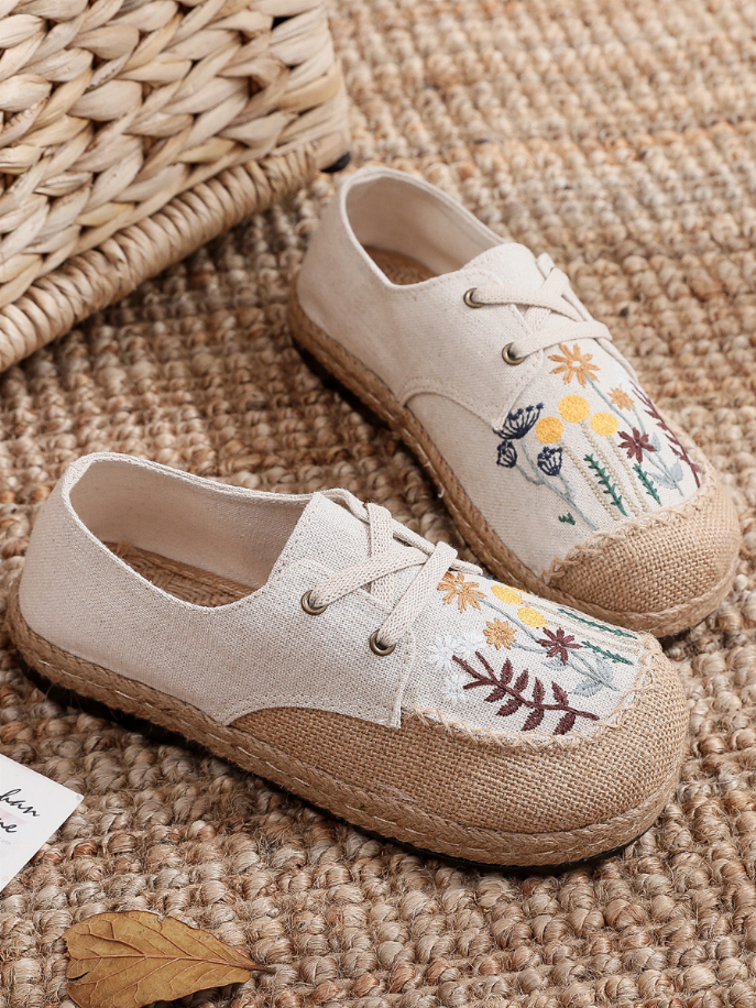 Cactus Rose | Embroidered Linen Boat Shoe