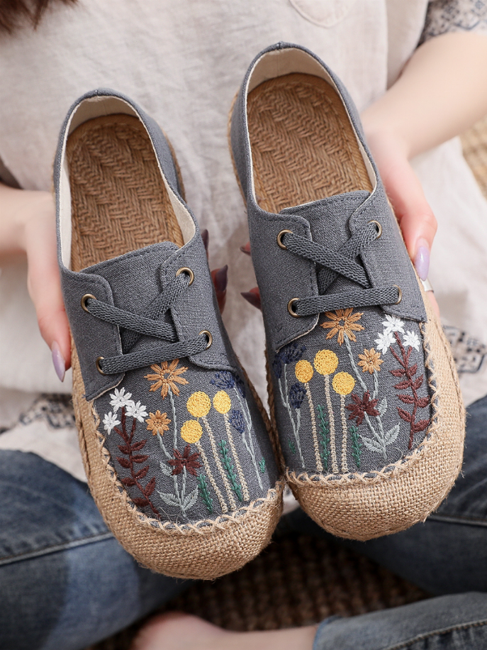 Cactus Rose | Embroidered Linen Boat Shoe
