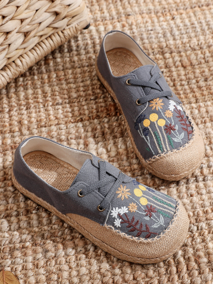 Cactus Rose | Embroidered Linen Boat Shoe