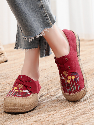 Cactus Rose | Embroidered Linen Boat Shoe
