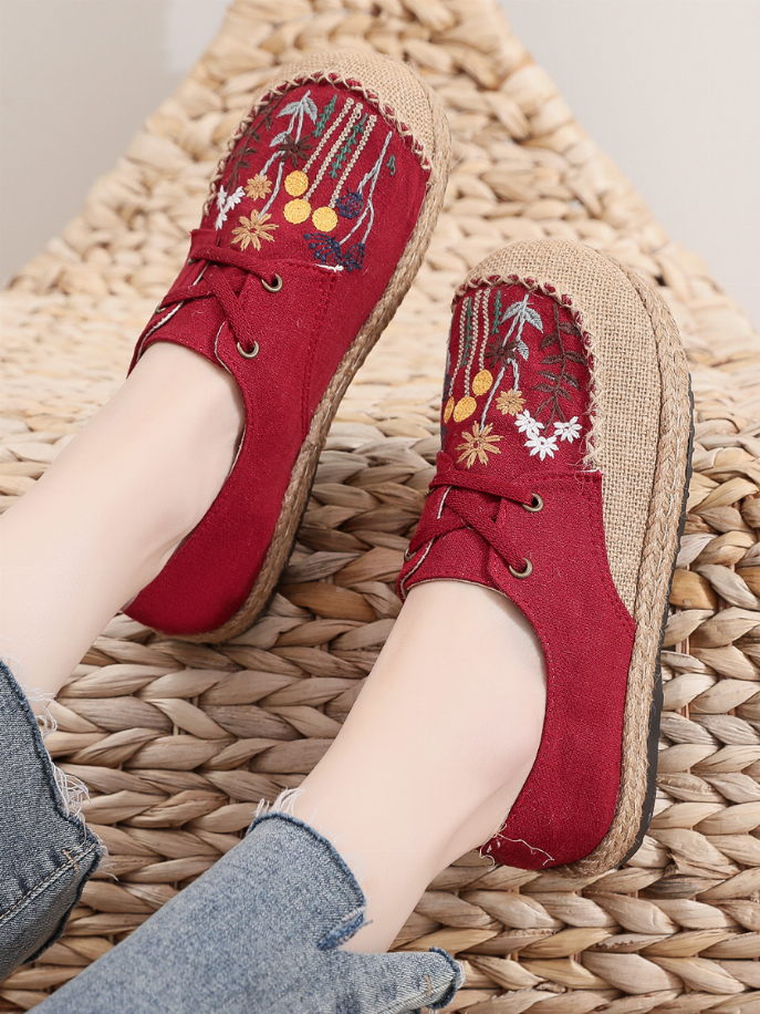 Cactus Rose | Embroidered Linen Boat Shoe