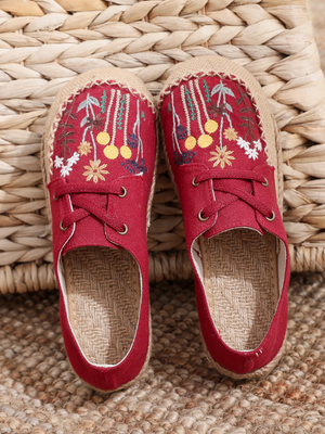 Cactus Rose | Embroidered Linen Boat Shoe