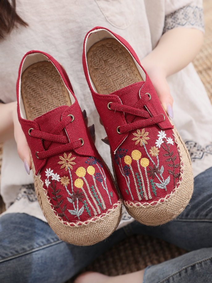 Cactus Rose | Embroidered Linen Boat Shoe