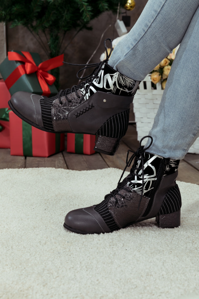 En Bloom | Silver Butterfly Embroidered Ankle Boot