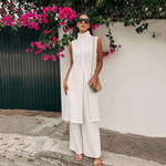 White Turtleneck  Sleeveless Long Top