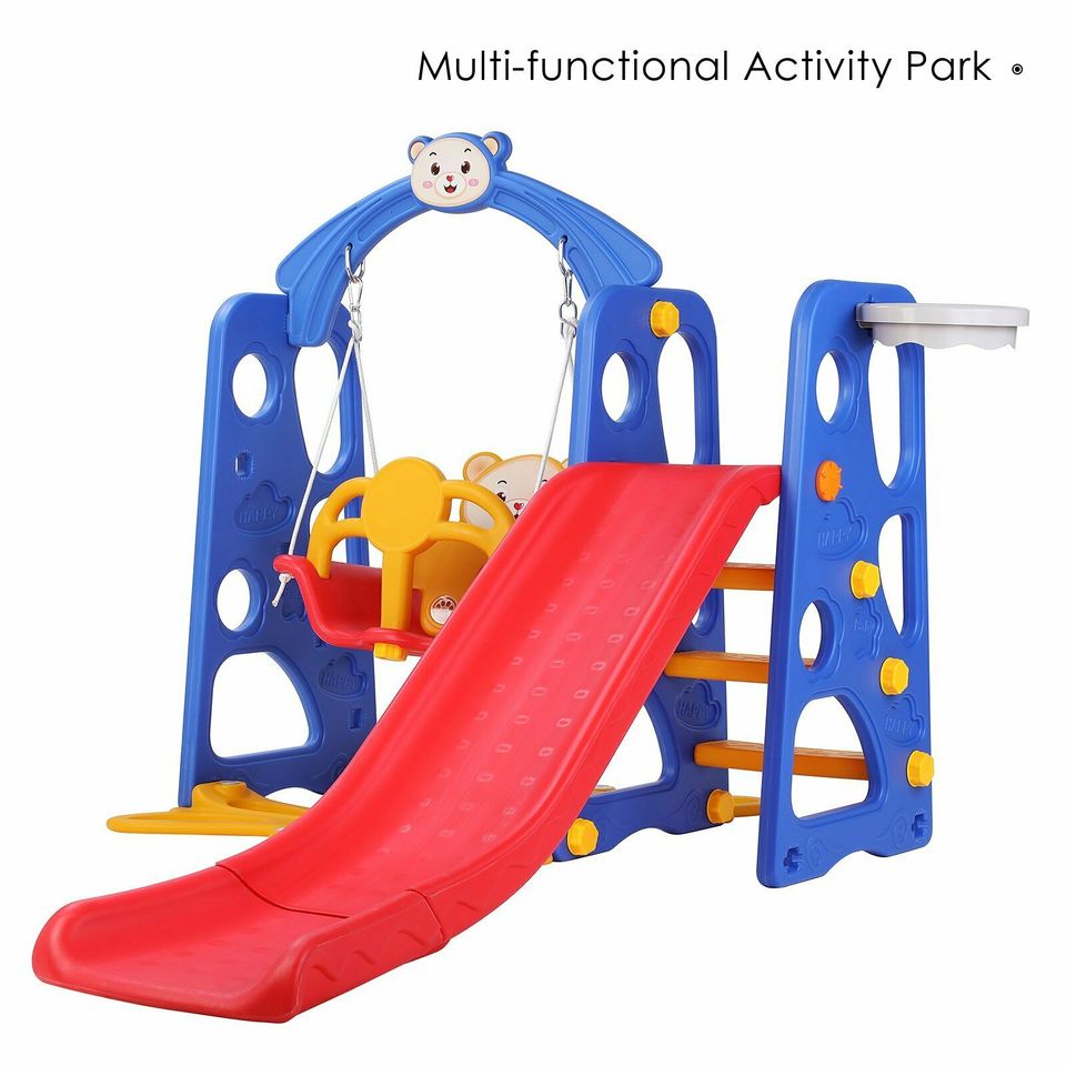 4 in 1 Kids Slide Swing Set Toddler Play Climber Backyard Playground Playset Fun