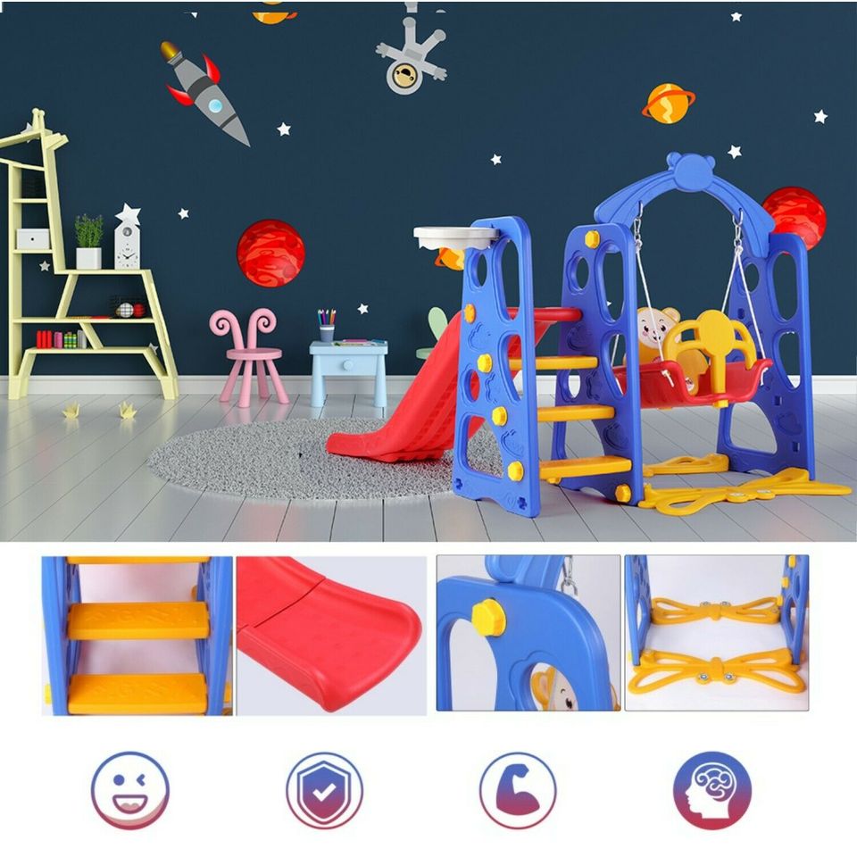 4 in 1 Kids Slide Swing Set Toddler Play Climber Backyard Playground Playset Fun