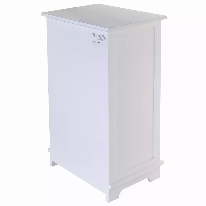 White Wooden Cabinet with 1 Basket Weave Drawer and  1 Door Bottom Storage