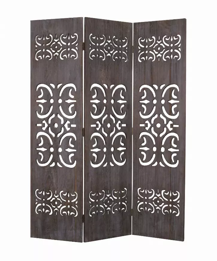 1" x 52" x 67" Brown 3 Panel Wood  Screen