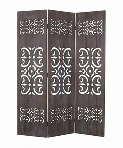 1" x 52" x 67" Brown 3 Panel Wood  Screen
