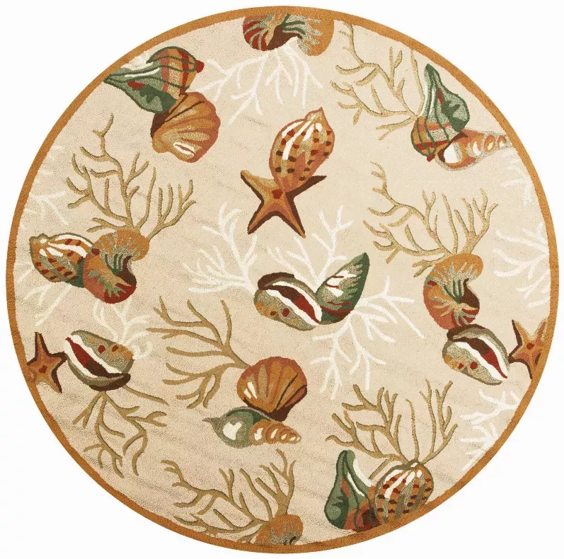 7' Round Polyester Beige Area Rug