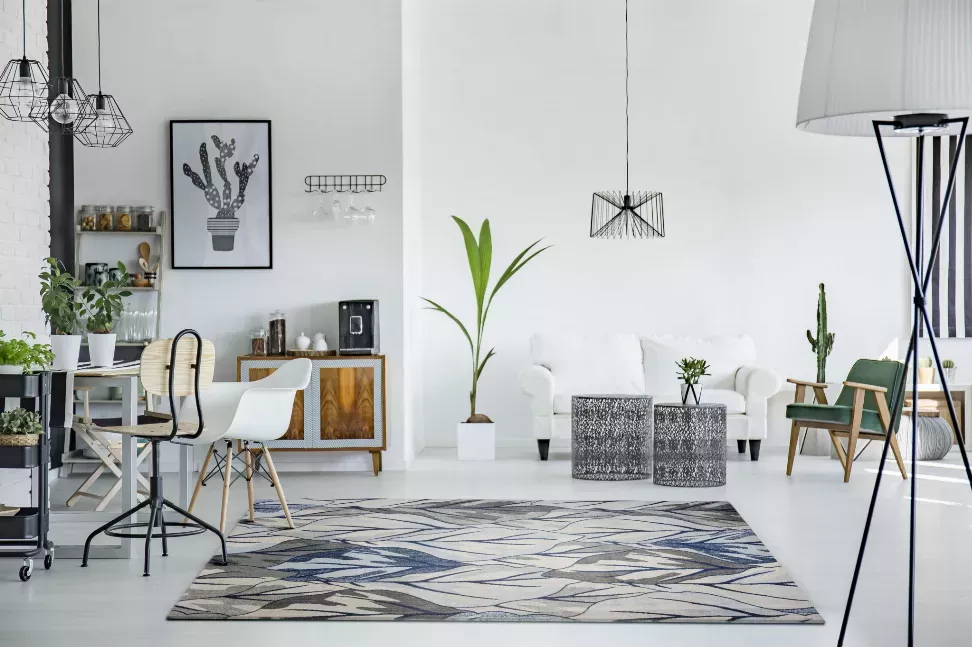 3' x 5' Grey or Navy Leaves Area Rug