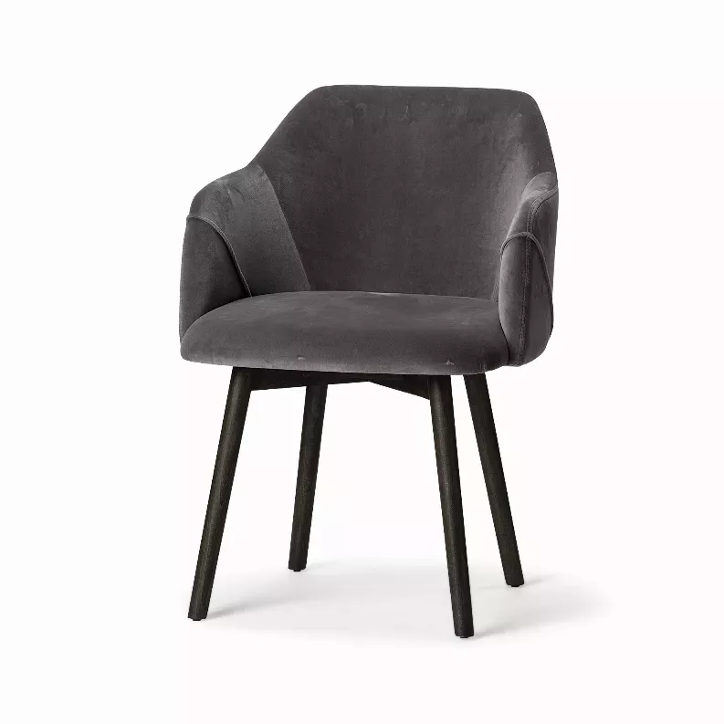 Grey Velvet Wrap with Black Wooden Base Dining Chair
