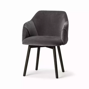 Grey Velvet Wrap with Black Wooden Base Dining Chair